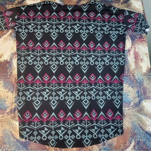 LulaRoe Irma Women's Black Short Sleeve Tunic Shirt Geometric Print Size Large - Picture 7 of 9